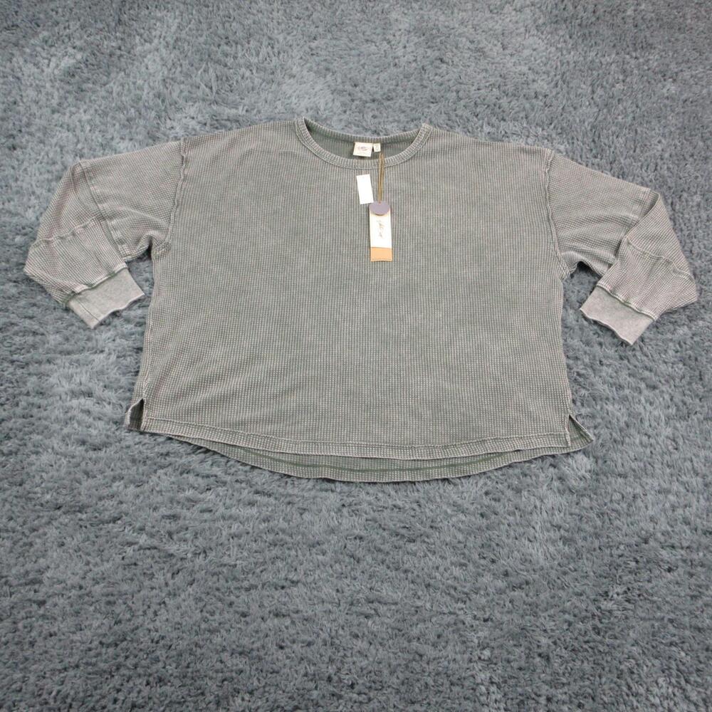 White Crow Shirt Womens XL Green Zoe Waffle Knit Long Sleeve Crew Neck NWT